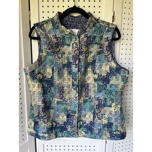Christopher & Banks Quilted Snap Front Vest Reversible Blue/Green Women's Medium
